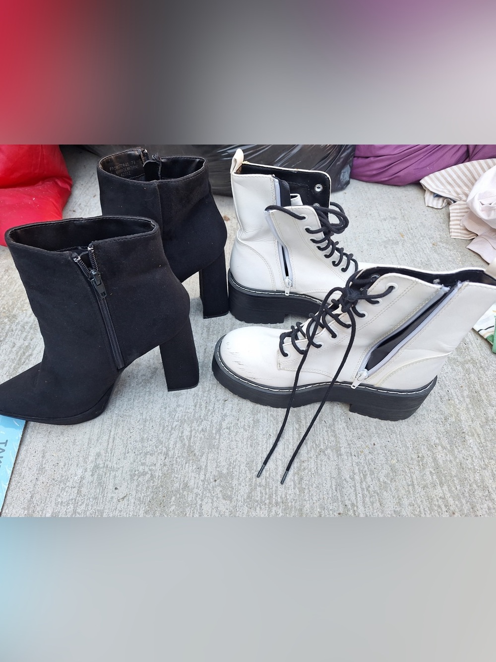 Bamboo and soda Black Ankle Boots & White Lace-Up Combat Boots Set